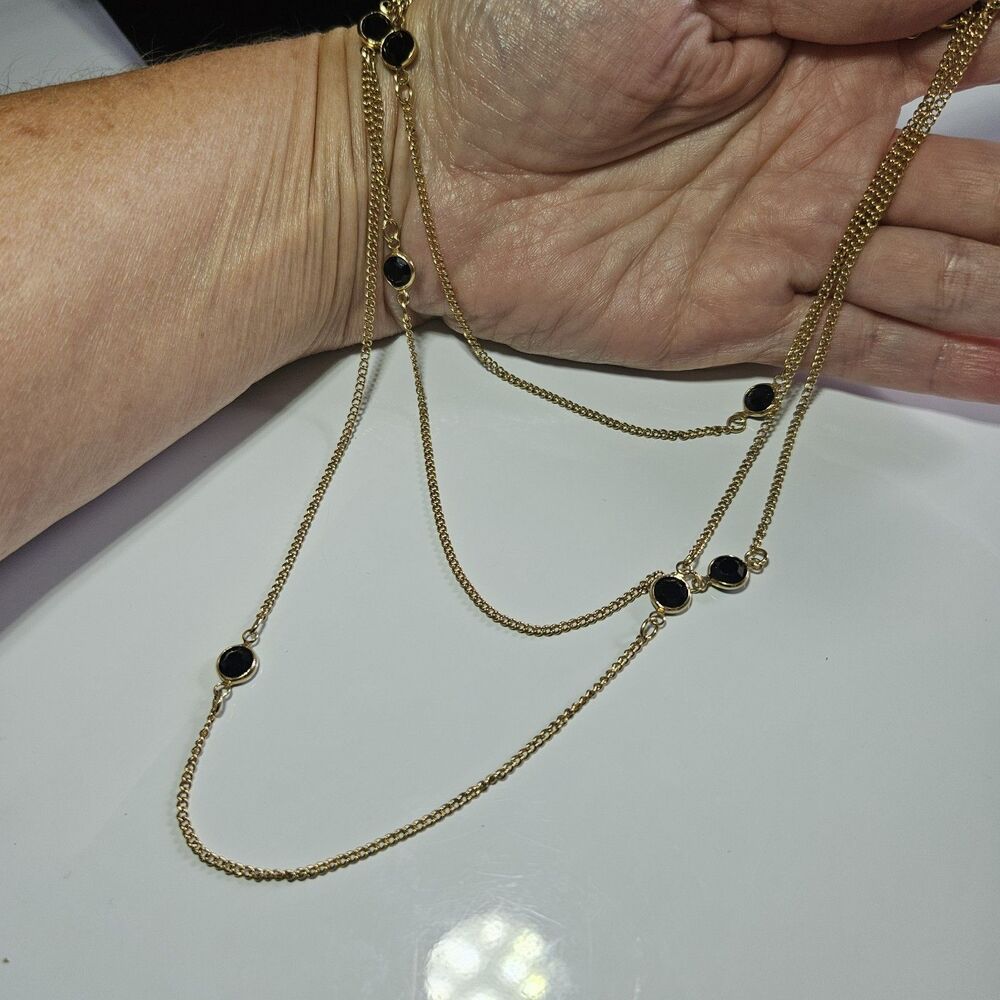 Vntg Sarah Coventry Gold Tone Sparkle By The Yard Jet Necklace 1977 48"